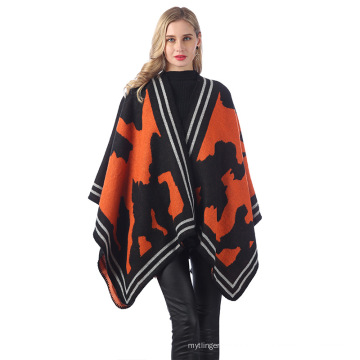 Moda feminina estilo retro vintage padrão Poncho xale capa